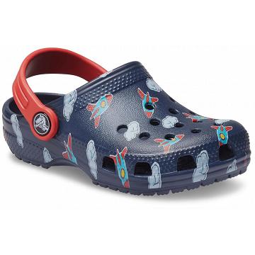 Crocs Classic Toddler Printed Klumpa Fiú Sötétkék | HU 1400CTVE